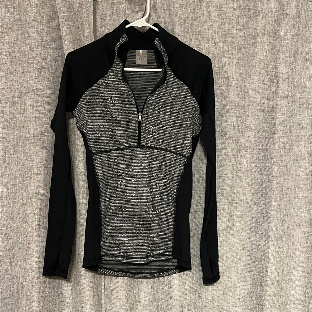 Calia Black and Gray Long Sleeve Zip-Up Top
